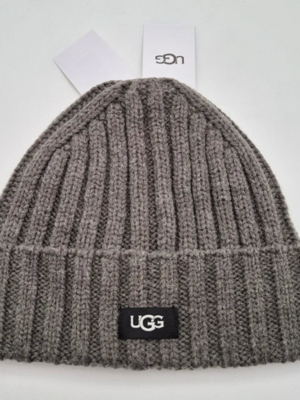 UGG Logo Solid Rib Knit Beanie Hat
